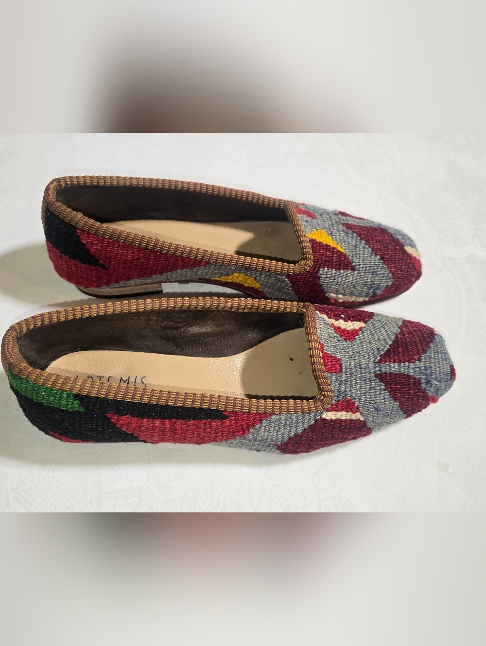 Artemis Design Co. Kilim Loafers  Handmade Wool Carpet Smoking Flats  Size 40 9